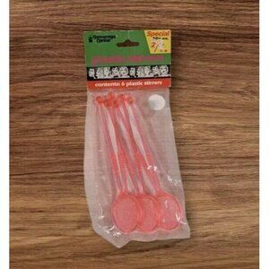 Pink Tennis Racquet Swizzle Sticks Plastic Stirrers Beverage Center Drink Vtg 6